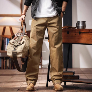 复古重磅工装 百搭直筒裤 裤 潮牌宽松休闲裤 子男 男秋冬季 格蓝鹿美式
