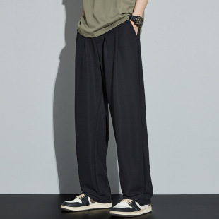 Kuvine夏季薄款西裤男款冰丝凉感宽松直筒休闲裤垂感黑色西装裤子