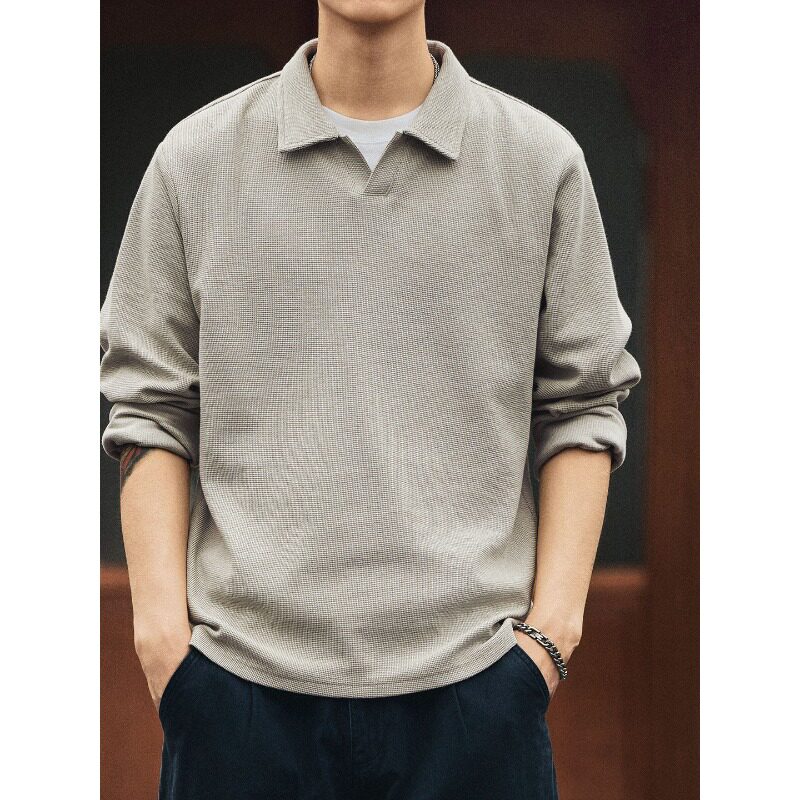 格蓝鹿美式潮牌海鸥领长袖T恤男款2026春秋宽松华夫格Polo衫卫衣