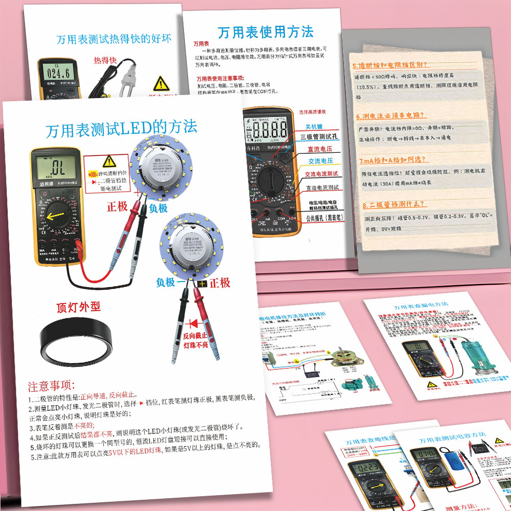 36张万用表贴纸】电工知识万用表电线检测神器零基础直接上手