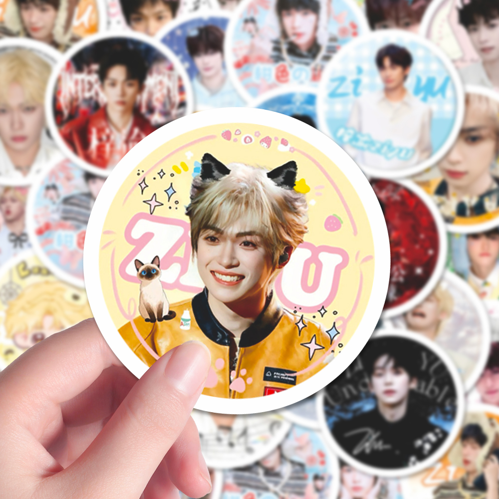 200张新款多巴胺卡通可爱梓渝吧唧圆贴极速小鱼手账本diy装饰贴纸