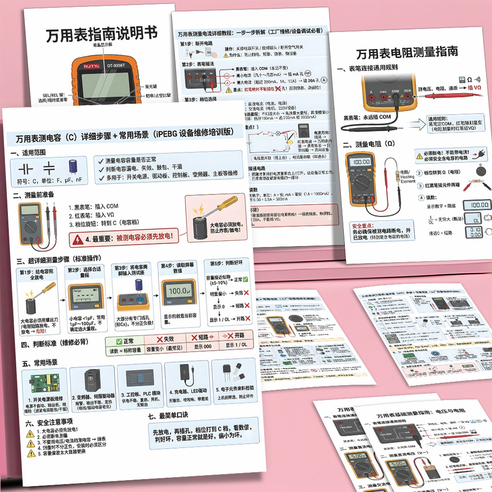 24张万用表使用指南贴纸】万用表图文教程零基础学用万用表