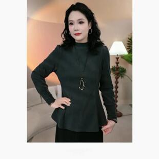 芸菲汇女装半高领加绒恤休闲宽松打底衫胖妹妹显瘦上衣妈妈长袖