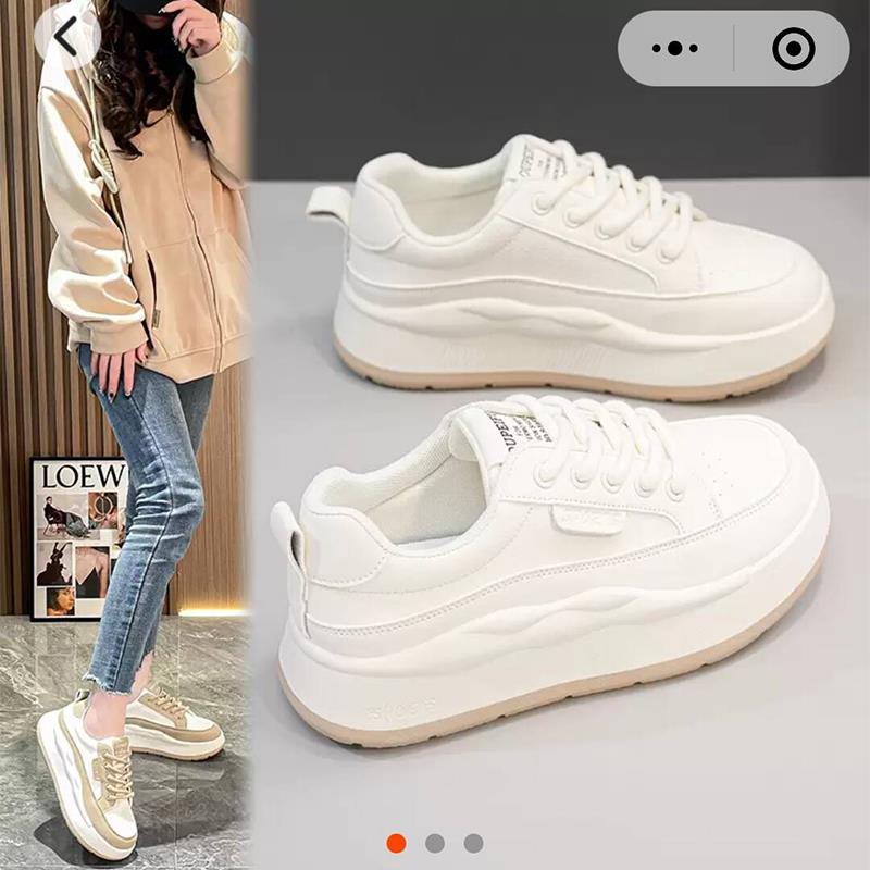 裕卓春季爆款休闲女鞋2024新款百搭厚底单鞋时尚女士软皮小白鞋子