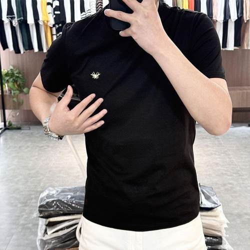 PSENY男装纽彩百货屋刺绣小蜜蜂T恤男士法式短袖冰丝透气吸汗上衣