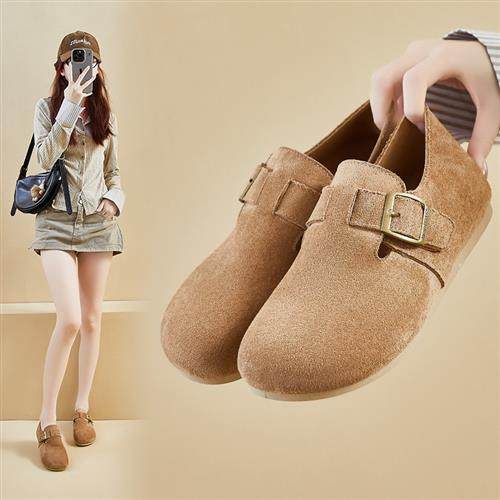 内增高全包勃肯鞋2025秋季款新款女懒人乐福鞋单鞋复古休闲H2601