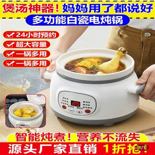 德国多功能白陶瓷电炖锅风簸家用全自动电煮锅智能煲汤专用炖煮锅