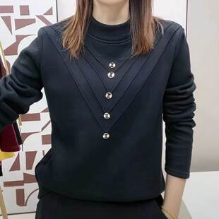 芸菲汇女装加绒加厚打底衫秋冬一体绒长袖保暖德绒半高领上衣