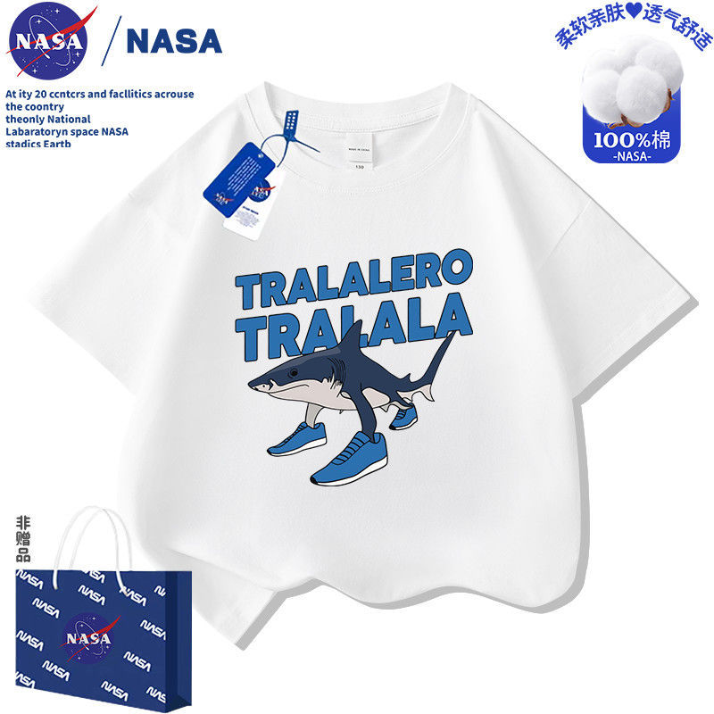 NASA Tralalero Tralala运动鞋鲨鱼短袖T恤夏季爆款山海经纯棉