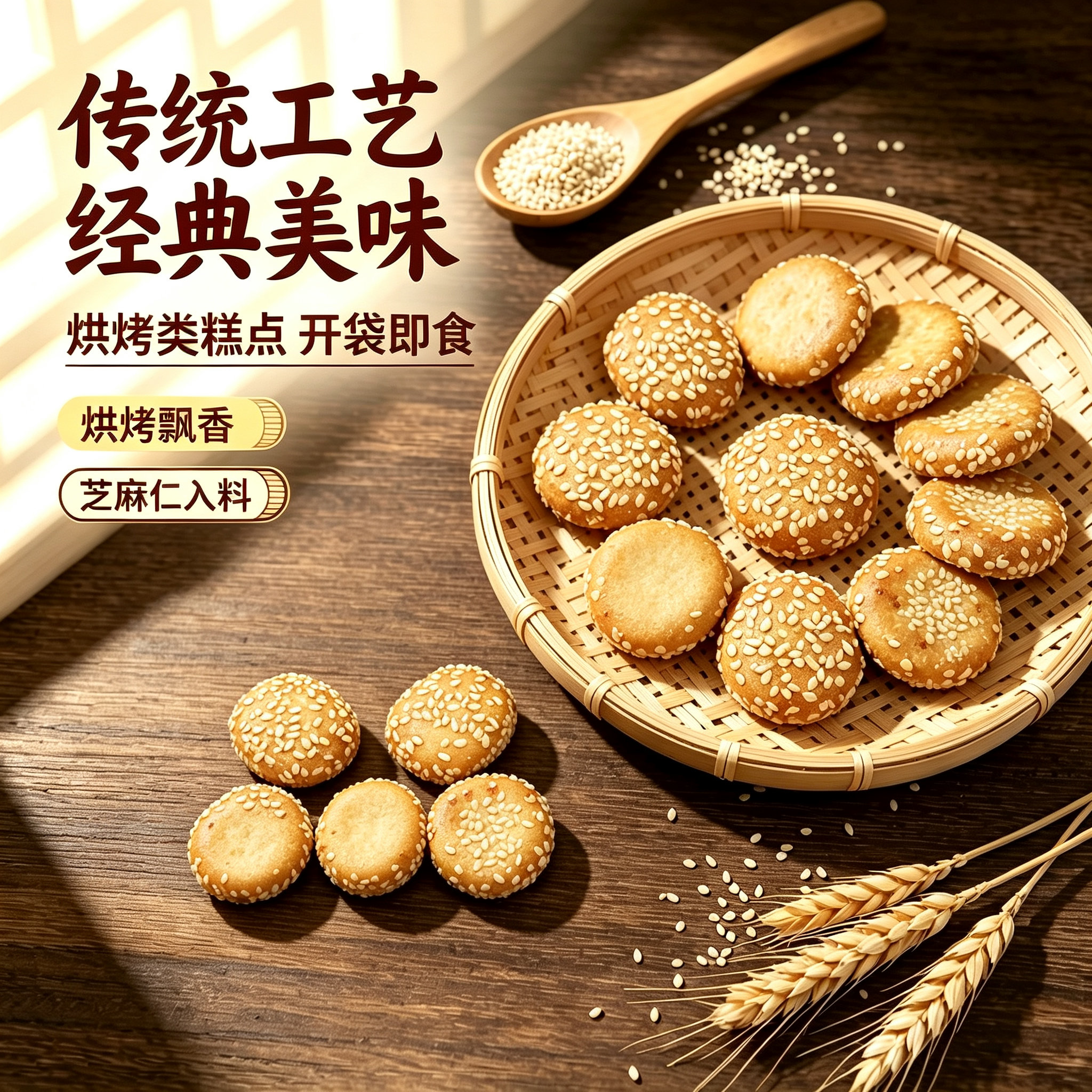 香酥芝麻整箱独立包装休闲酥性饼干独立手工坊零食传统小麻饼食品