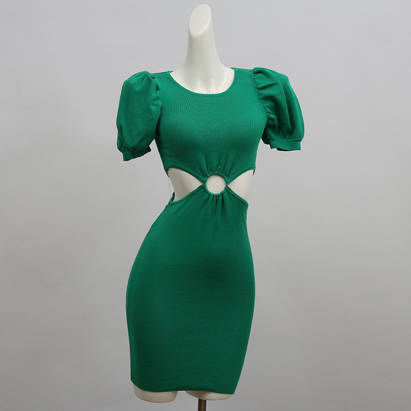 样板货设计感气质针织连衣裙女夏季纯欲风性感镂空露腰显瘦包臀裙