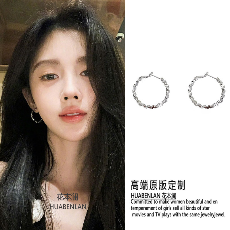 鞠婧祎同款银色耳环圆形高级感碎银子简约欧美风百搭气质耳圈耳钉