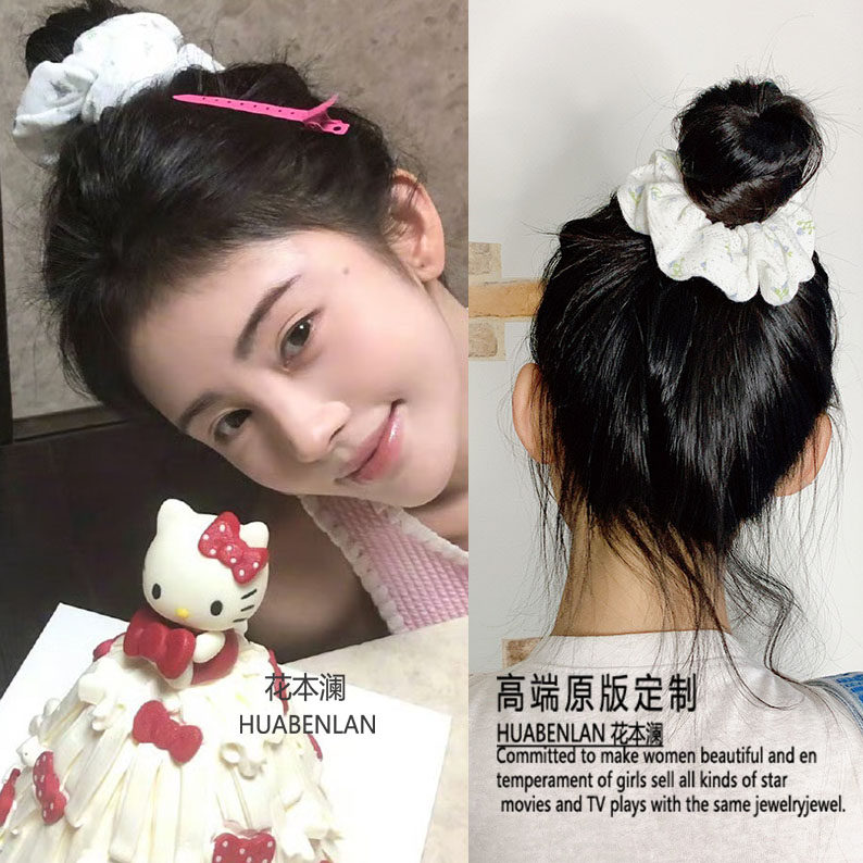 鞠婧祎同款白色碎花大肠发圈丸子头显脸小温柔时尚高级感发饰发绳