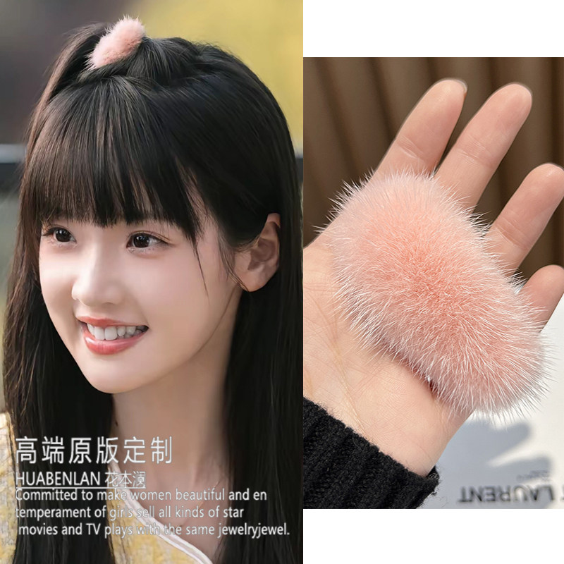张淼怡钟思乔同款毛毛发夹粉色bb夹可爱高级感发饰发卡2025新款