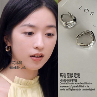 心动的信号翁青雅同款耳环银色圆形耳圈百搭时尚高级感耳钉耳饰