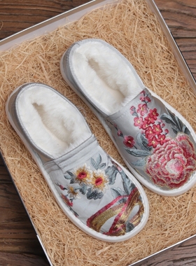 老北京手工千层底棉鞋女冬季加绒加厚保暖棉鞋软底绣花国风汉服鞋