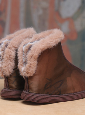 【新中式】【加绒保暖靴】手工千层底棉鞋女冬季民族风原创布底鞋