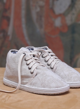 【原麻色高帮手工棉花鞋】老北京手工布鞋女冬圆头保暖养脚平底鞋