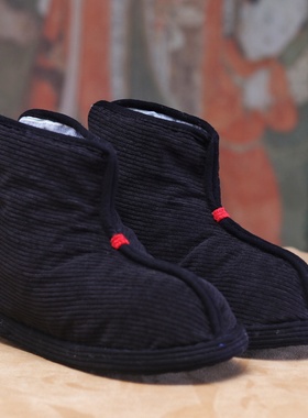 村匠纯手工千层底布鞋女冬季加绒棉靴新中式一脚蹬平底护脚踝棉鞋