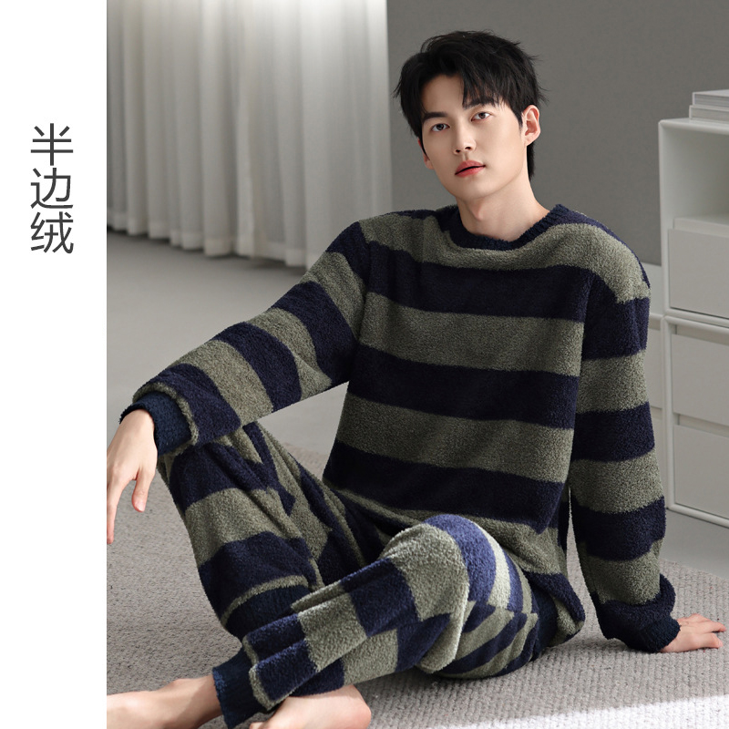 乌拉拉公主半边绒男士睡衣冬加厚