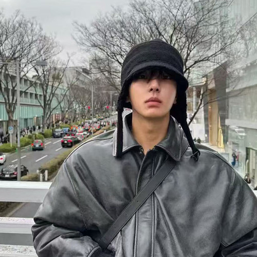 护耳保暖包头雷锋帽子男女韩版网红同款冷帽双面毛呢户外飞行帽潮