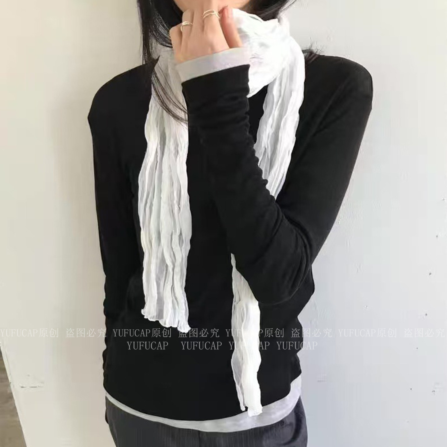 韩国褶皱丝巾女薄款透气2026新款纯色长条韩版围巾女春夏搭配