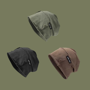 日系街头做旧针织帽网红大版 水洗复古包头帽子男女情侣堆堆帽冷帽