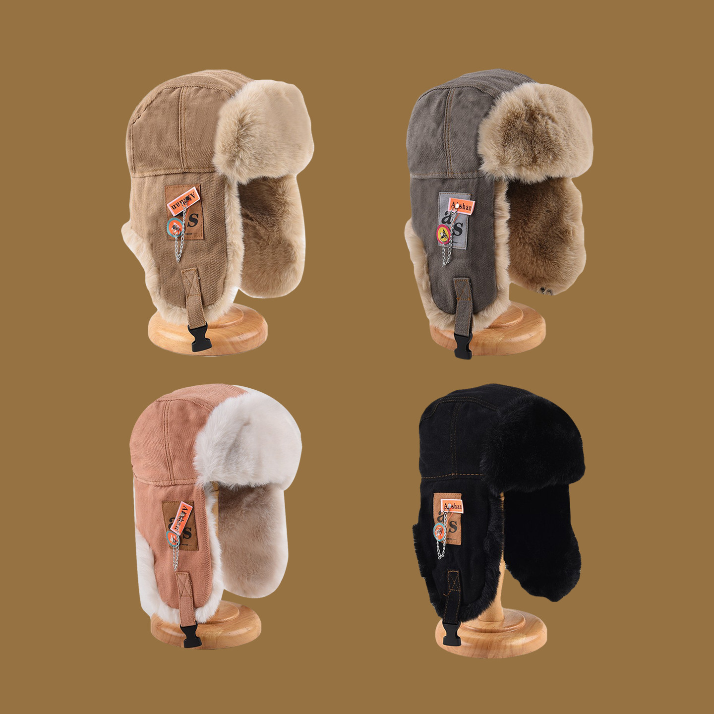 冬季加厚雷锋帽男女潮防风保暖护耳骑车帽毛绒贴布链条棉帽子时尚