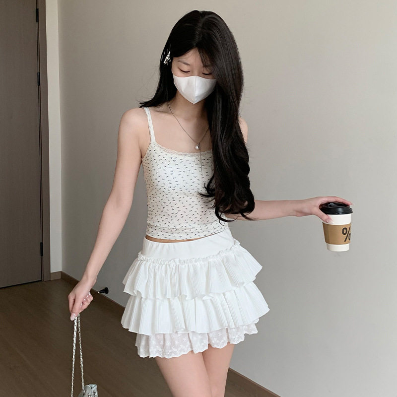 白色针织半身裙女夏季高腰韩系a字蓬蓬蛋糕裙显瘦百搭芭蕾风短裙