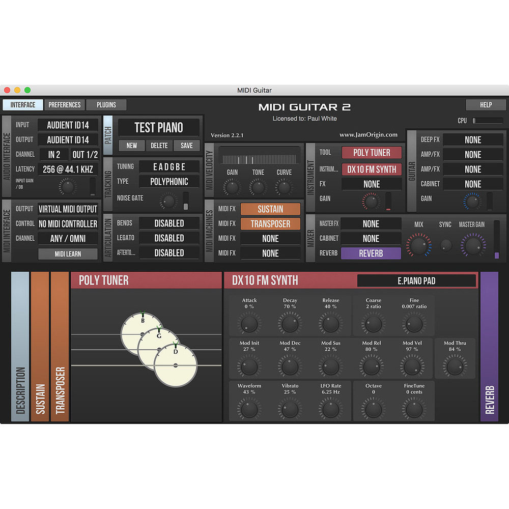 MIDI Guitar插件吉他声音实时转Midi乐谱|MIDI Guitar/Bass正版