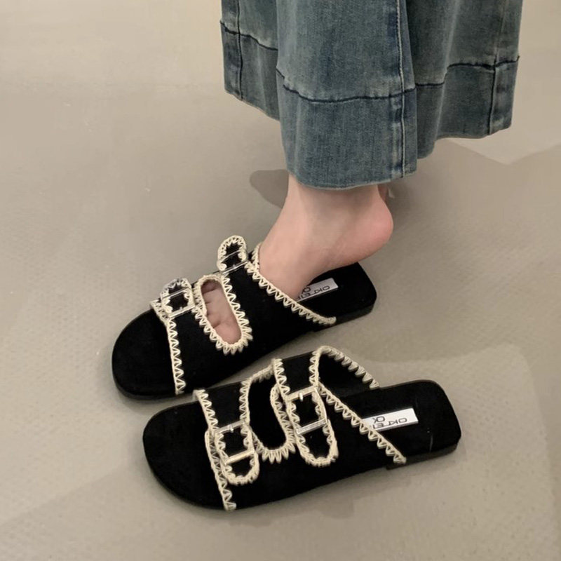 配裙子平底露趾一字拖鞋女2025新款夏外穿配裙子绝美沙滩凉拖鞋子