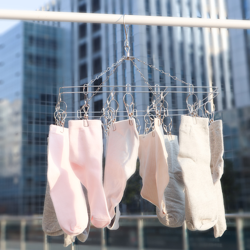 不锈钢衣架多夹子晒袜子圆盘凉晾折叠挂钩神器防风婴儿多功能家用