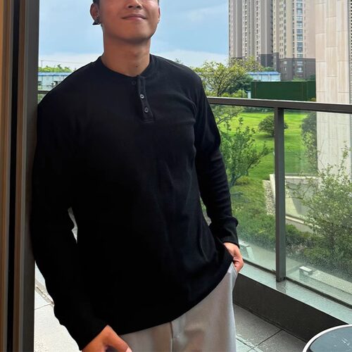 镜把设计感类华夫格针织长袖卫衣