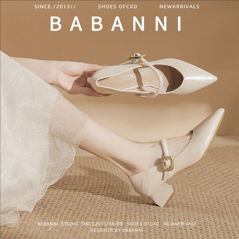 真皮法式玛丽珍鞋女晚晚风粗跟春秋单鞋尖头一字扣浅口大码高跟鞋,女鞋,玛丽珍鞋,淘宝优惠券,粉丝福利购,淘宝优惠卷