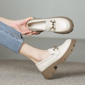 复古增高百搭厚底乐福鞋 百丽班尼真皮英伦风小皮鞋 女2025春秋新款