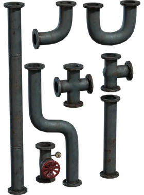 水管3d模型素材含贴图blender/fbx/obj/stl写实绿色老旧生锈