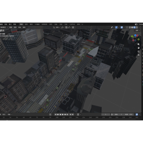 Blender城市街道高楼立交桥3d模型素材含贴图FBX/obj/glb