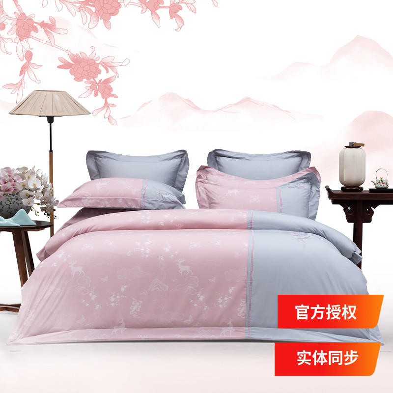 多喜爱四件套山海经新中式60s全棉贡缎磨毛国风床单被套月涌天河