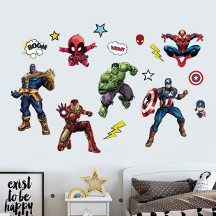钢铁侠蜘蛛侠海报墙贴纸复仇者联盟漫威衣柜自粘墙面遮丑污装 饰画