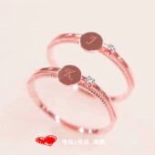 韩国10K金字母戒指 女26字母玫瑰金纯银指环小众设计免费刻字个性