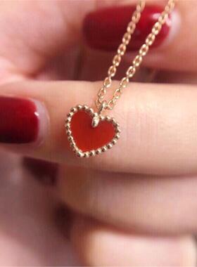 18K玫瑰金红心玉髓锁骨链