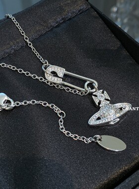 经典土星别针项链女轻奢小众纯银满钻星球锁骨链十字架高级感礼物