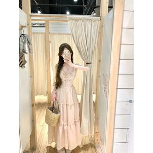 女夏防晒针织开衫 温柔甜美风蕾丝花边拼接吊带裙套装 收腰显瘦长裙