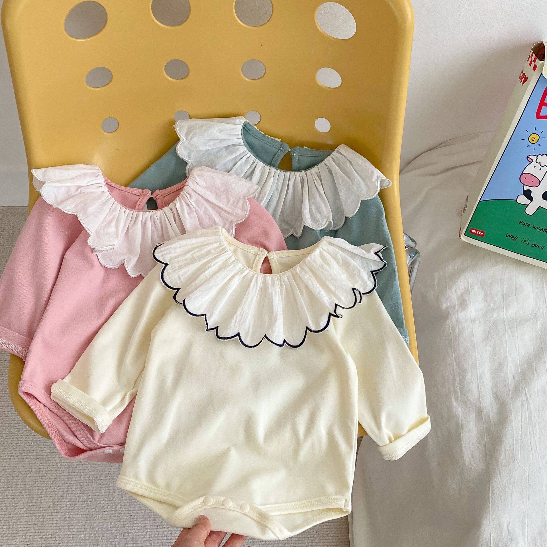 2023 NEW BABY GIRL SPRING AND AUTUMN ONE-PIECE BABY LAPEL CRAWLING SUIT SWEET HA YI NEWBORN BAG FART SUIT