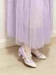 Sweet Dream Girl~Light Purple Genuine Leather Carved Mary Jane Shoes Lolita Women's Shoes with Chunky Heels and Single Strap for Girls