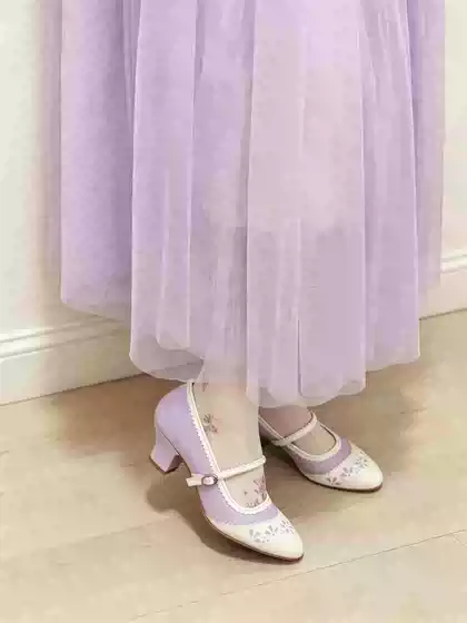 Sweet Dream Girl~Light Purple Genuine Leather Carved Mary Jane Shoes Lolita Women's Shoes with Chunky Heels and Single Strap for Girls