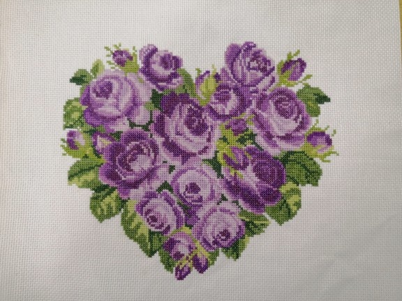 手工十字绣成品出售紫色心形玫瑰客厅房间挂画好友礼物有意义