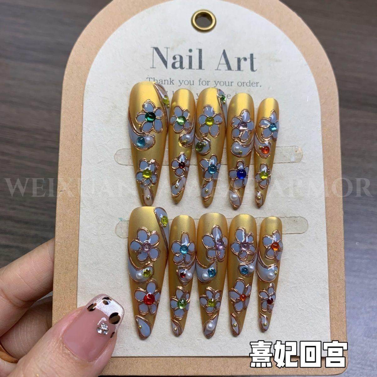 熹妃回宫-护甲指甲纯手工传护甲宫廷风甄高级成品美甲贴片可拆卸