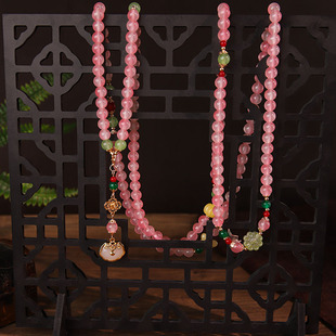 新中式国风复古百搭长款汉服璎珞马面裙配饰粉色串珠吊坠斜挎链