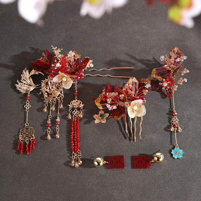 中国风古风发饰套装女合金花朵造液花流苏长款婚礼汉服发钗全套,饰品/流行首饰/时尚饰品新,发饰,淘宝优惠券,粉丝福利购,淘宝优惠卷